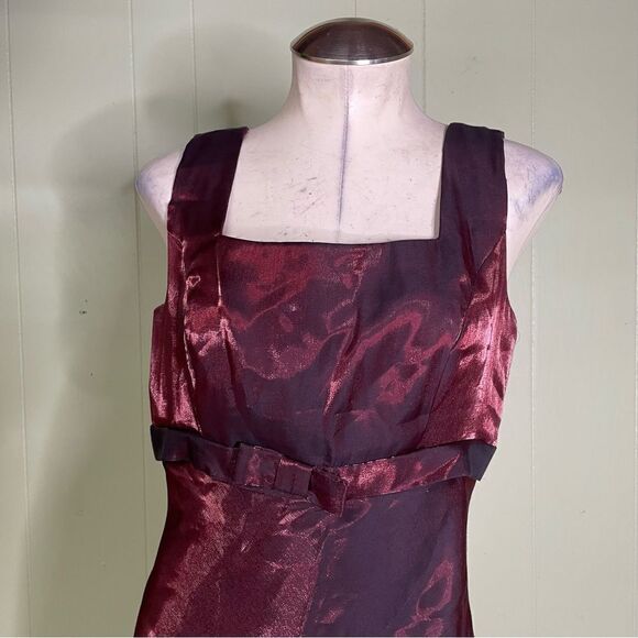VTG 90s DAVE & JOHNNY Burgundy metallic square neck bow maxi‎ dress gown 11 12 - Picture 3 of 10